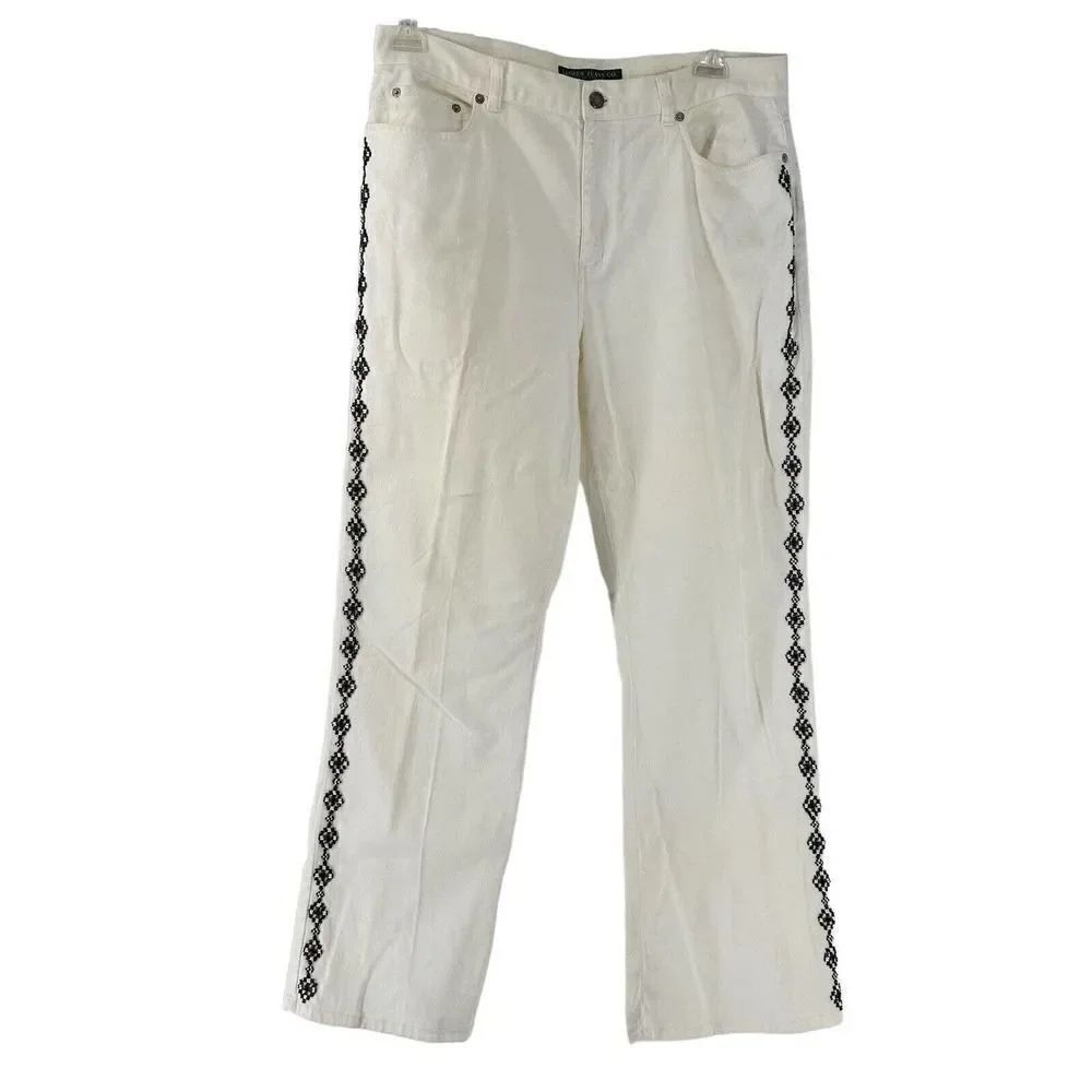 Ralph Lauren Jeans Co Southwestern Beaded High Rise Bootcut White Boho Size 12